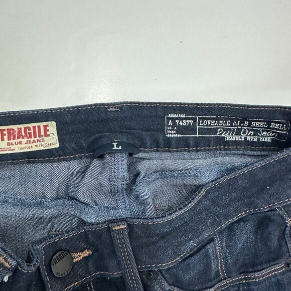 Fragile Pull On Lovable High Heel Bell Women's size L Large Dark Blue Denim Jean - Picture 3 of 5